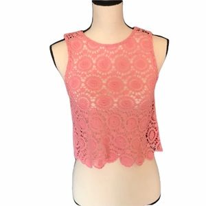 Iris Pink Crochet Lace Sleeveless Round Neck Crop Top Size Large